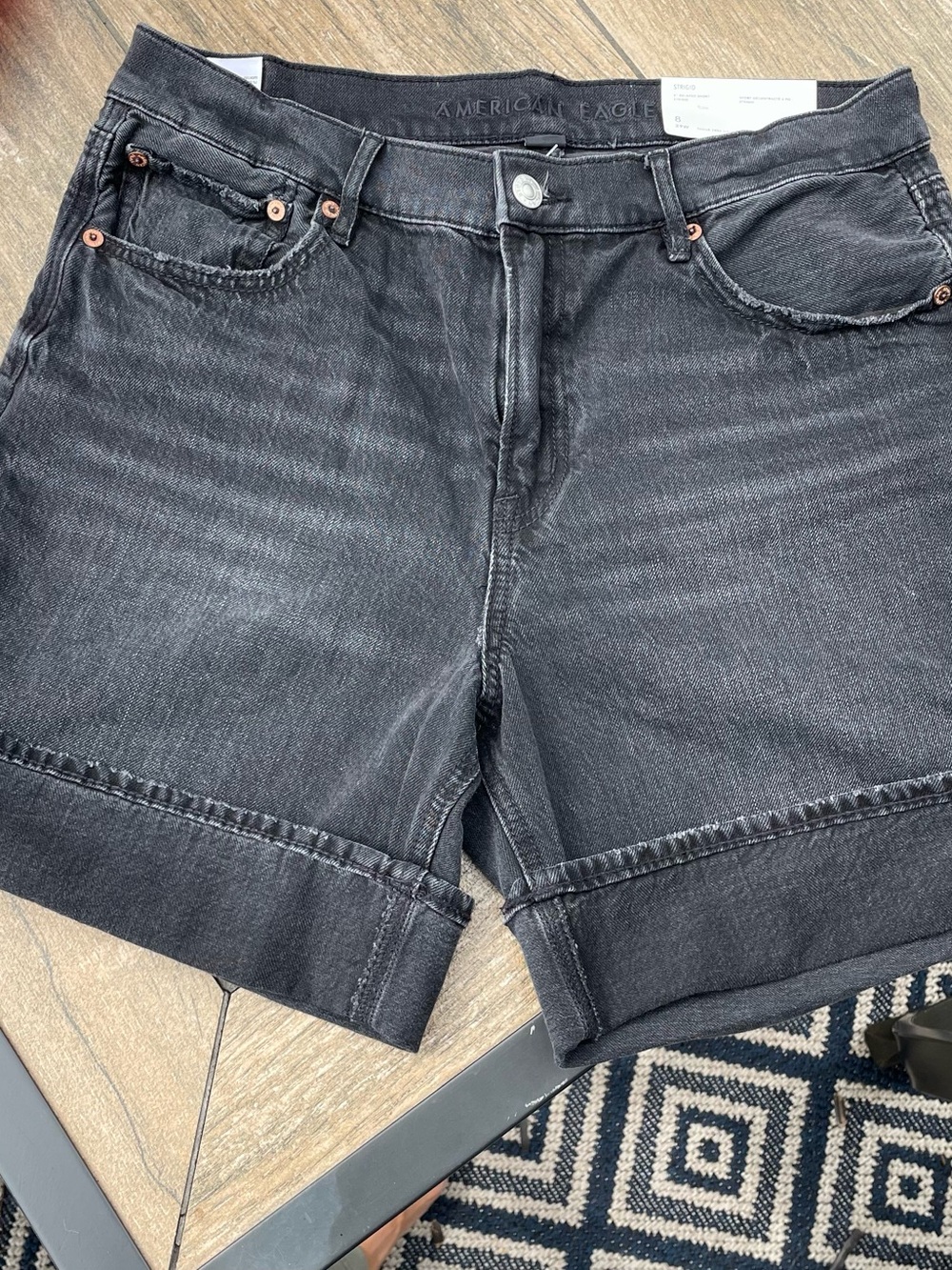 American Eagle Washed Black Denim Strigid Shorts